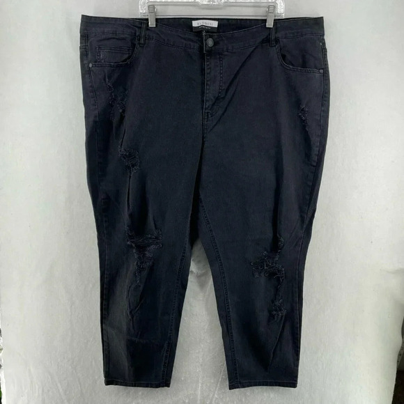 Eloquii Elements Jeans Women Plus Sz 24 Black Skinny Distressed High-Rise Denim - Picture 1 of 11
